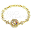 Oro Laminado Fancy Bracelet, Gold Filled Style Flower and Leaf Design, with Multicolor Cubic Zirconia, Polished, Golden Finish, 03.210.0129.2.08 (07 MM Thickness, 8 Inches Length)