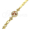 Oro Laminado Fancy Bracelet, Gold Filled Style Flower and Hugs and Kisses Design, with Garnet and White Cubic Zirconia, Polished, Golden Finish, 03.210.0130.08 (07 MM Thickness, 8 Inches Length)