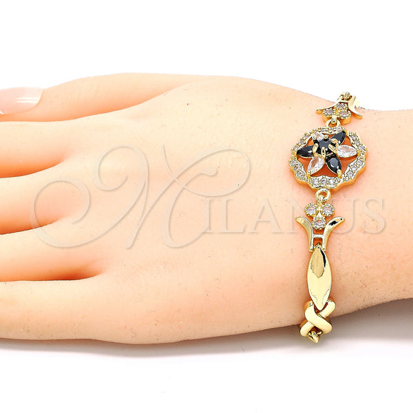 Gold Filled Bracelet — Fancy Bracelet Flower and Hugs and Kisses Design — alternate product view — SKU 129955 | Oro Laminado brazalete — elegante Bracelet flor and Hugs and Kisses diseño — SKU 129955