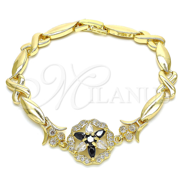 Gold Filled Bracelet — Fancy Bracelet Flower and Hugs and Kisses Design — main product view — SKU 129955 | Oro Laminado brazalete — elegante Bracelet flor and Hugs and Kisses diseño — SKU 129955