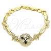 Oro Laminado Fancy Bracelet, Gold Filled Style Flower and Hugs and Kisses Design, with Black and White Cubic Zirconia, Polished, Golden Finish, 03.210.0130.1.08 (07 MM Thickness, 8 Inches Length)