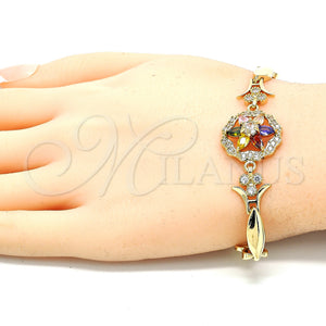 Gold Filled Bracelet — Fancy Bracelet Flower and Hugs and Kisses Design — main product view — SKU 129956 | Oro Laminado brazalete — elegante Bracelet flor and Hugs and Kisses diseño — SKU 129956