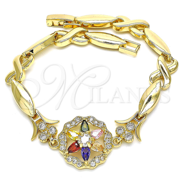 Gold Filled Bracelet — Fancy Bracelet Flower and Hugs and Kisses Design — alternate product view — SKU 129956 | Oro Laminado brazalete — elegante Bracelet flor and Hugs and Kisses diseño — SKU 129956