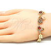 Oro Laminado Fancy Bracelet, Gold Filled Style Peacock and Swan Design, with Garnet and White Cubic Zirconia, Polished, Golden Finish, 03.210.0131.08 (07 MM Thickness, 8 Inches Length)