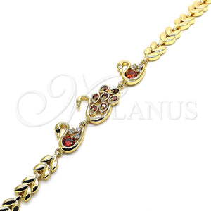 Gold Filled Bracelet — Fancy Bracelet Peacock and Swan Design with Garnet — main product view — SKU 129957 | Oro Laminado brazalete — elegante Bracelet Peacock and Swan diseño with Garnet — SKU 129957