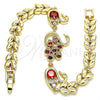 Oro Laminado Fancy Bracelet, Gold Filled Style Peacock and Swan Design, with Garnet and White Cubic Zirconia, Polished, Golden Finish, 03.210.0131.08 (07 MM Thickness, 8 Inches Length)