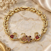 Oro Laminado Fancy Bracelet, Gold Filled Style Peacock and Swan Design, with Garnet and White Cubic Zirconia, Polished, Golden Finish, 03.210.0131.08 (07 MM Thickness, 8 Inches Length)