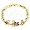 Oro Laminado Fancy Bracelet, Gold Filled Style Peacock and Swan Design, with Garnet and White Cubic Zirconia, Polished, Golden Finish, 03.210.0131.08 (07 MM Thickness, 8 Inches Length)
