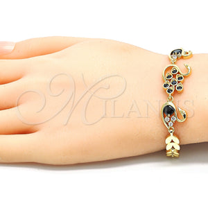 Gold Filled Bracelet — Fancy Bracelet Peacock and Swan Design with Black — main product view — SKU 129958 | Oro Laminado brazalete — elegante Bracelet Peacock and Swan diseño with negro — SKU 129958