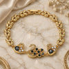 Oro Laminado Fancy Bracelet, Gold Filled Style Peacock and Swan Design, with Black and White Cubic Zirconia, Polished, Golden Finish, 03.210.0131.1.08 (07 MM Thickness, 8 Inches Length)