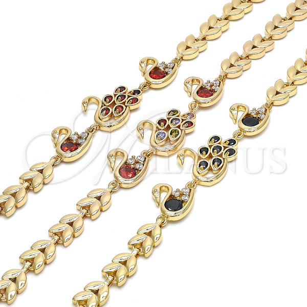 Gold Filled Bracelet — Fancy Bracelet Peacock and Swan Design with Black — alternate product view — SKU 129958 | Oro Laminado brazalete — elegante Bracelet Peacock and Swan diseño with negro — SKU 129958