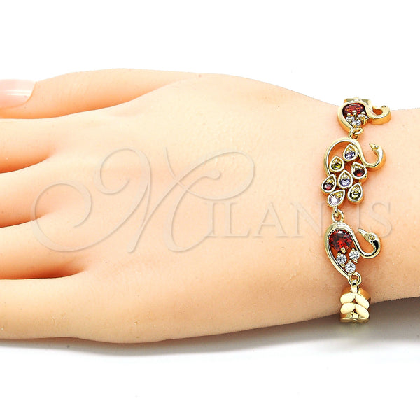 Gold Filled Bracelet — Fancy Bracelet Peacock and Swan Design with Multicolor — alternate product view — SKU 129959 | Oro Laminado brazalete — elegante Bracelet Peacock and Swan diseño with Multicolor — SKU 129959