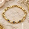Oro Laminado Fancy Bracelet, Gold Filled Style Hugs and Kisses Design, with Black and White Cubic Zirconia, Polished, Golden Finish, 03.210.0132.2.07 (07 MM Thickness, 8 Inches Length)