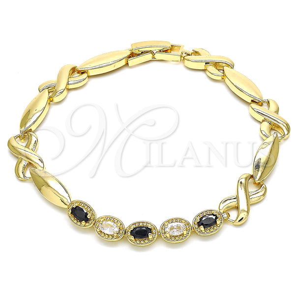 Gold Filled Bracelet — Fancy Bracelet Hugs and Kisses Design with Black — main product view — SKU 129962 | Oro Laminado brazalete — elegante Bracelet Hugs and Kisses diseño with negro — SKU 129962