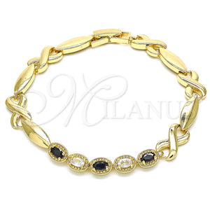 Gold Filled Bracelet — Fancy Bracelet Hugs and Kisses Design with Black — main product view — SKU 129962 | Oro Laminado brazalete — elegante Bracelet Hugs and Kisses diseño with negro — SKU 129962