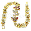 Oro Laminado Fancy Bracelet, Gold Filled Style Butterfly and Leaf Design, with Garnet and White Cubic Zirconia, Polished, Golden Finish, 03.210.0134.07 (08 MM Thickness, 7 Inches Length)