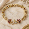 Oro Laminado Fancy Bracelet, Gold Filled Style Butterfly and Leaf Design, with Garnet and White Cubic Zirconia, Polished, Golden Finish, 03.210.0134.07 (08 MM Thickness, 7 Inches Length)