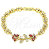 Oro Laminado Fancy Bracelet, Gold Filled Style Butterfly and Leaf Design, with Garnet and White Cubic Zirconia, Polished, Golden Finish, 03.210.0134.07 (08 MM Thickness, 7 Inches Length)