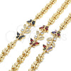 Oro Laminado Fancy Bracelet, Gold Filled Style Butterfly and Leaf Design, with Garnet and White Cubic Zirconia, Polished, Golden Finish, 03.210.0134.07 (08 MM Thickness, 7 Inches Length)
