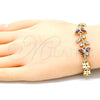 Oro Laminado Fancy Bracelet, Gold Filled Style Butterfly and Leaf Design, with Multicolor Cubic Zirconia, Polished, Golden Finish, 03.210.0134.2.07 (7 Inches Length)