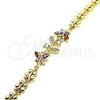 Oro Laminado Fancy Bracelet, Gold Filled Style Butterfly and Leaf Design, with Multicolor Cubic Zirconia, Polished, Golden Finish, 03.210.0134.2.07 (7 Inches Length)