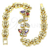 Oro Laminado Fancy Bracelet, Gold Filled Style Butterfly and Leaf Design, with Multicolor Cubic Zirconia, Polished, Golden Finish, 03.210.0134.2.07 (7 Inches Length)