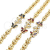 Oro Laminado Fancy Bracelet, Gold Filled Style Butterfly and Leaf Design, with Multicolor Cubic Zirconia, Polished, Golden Finish, 03.210.0134.2.07 (7 Inches Length)