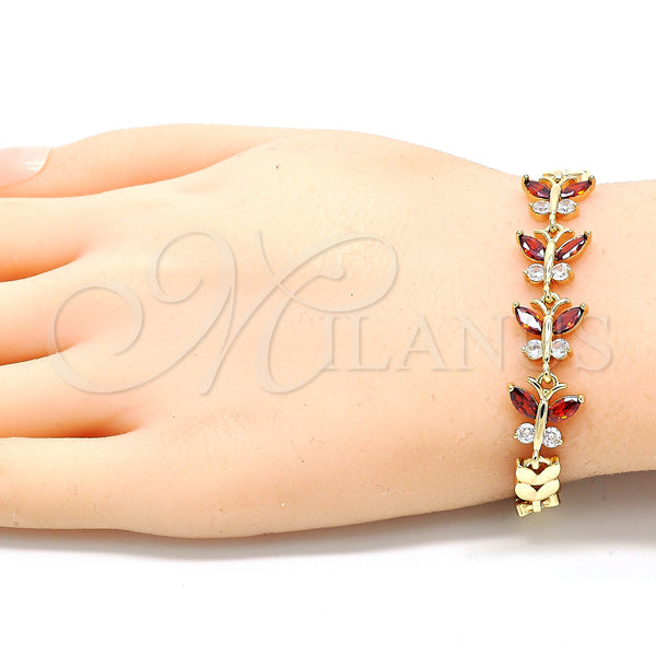 Gold Filled Bracelet — Fancy Bracelet Butterfly and Leaf Design with Garnet — alternate product view — SKU 129969 | Oro Laminado brazalete — elegante Bracelet Butterfly and Leaf diseño with Garnet — SKU 129969