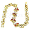 Oro Laminado Fancy Bracelet, Gold Filled Style Butterfly and Leaf Design, with Garnet and White Cubic Zirconia, Polished, Golden Finish, 03.210.0135.08 (07 MM Thickness, 8 Inches Length)