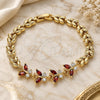 Oro Laminado Fancy Bracelet, Gold Filled Style Butterfly and Leaf Design, with Garnet and White Cubic Zirconia, Polished, Golden Finish, 03.210.0135.08 (07 MM Thickness, 8 Inches Length)