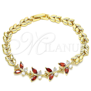 Gold Filled Bracelet — Fancy Bracelet Butterfly and Leaf Design with Garnet — main product view — SKU 129969 | Oro Laminado brazalete — elegante Bracelet Butterfly and Leaf diseño with Garnet — SKU 129969