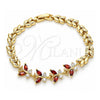 Oro Laminado Fancy Bracelet, Gold Filled Style Butterfly and Leaf Design, with Garnet and White Cubic Zirconia, Polished, Golden Finish, 03.210.0135.08 (07 MM Thickness, 8 Inches Length)