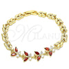Oro Laminado Fancy Bracelet, Gold Filled Style Butterfly and Leaf Design, with Garnet and White Cubic Zirconia, Polished, Golden Finish, 03.210.0135.08 (07 MM Thickness, 8 Inches Length)