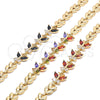 Oro Laminado Fancy Bracelet, Gold Filled Style Butterfly and Leaf Design, with Garnet and White Cubic Zirconia, Polished, Golden Finish, 03.210.0135.08 (07 MM Thickness, 8 Inches Length)