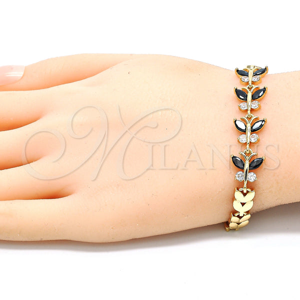 Gold Filled Bracelet — Fancy Bracelet Butterfly and Leaf Design with Black — alternate product view — SKU 129970 | Oro Laminado brazalete — elegante Bracelet Butterfly and Leaf diseño with negro — SKU 129970