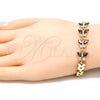 Oro Laminado Fancy Bracelet, Gold Filled Style Butterfly and Leaf Design, with Black and White Cubic Zirconia, Polished, Golden Finish, 03.210.0135.1.08 (07 MM Thickness, 8 Inches Length)