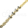 Oro Laminado Fancy Bracelet, Gold Filled Style Butterfly and Leaf Design, with Black and White Cubic Zirconia, Polished, Golden Finish, 03.210.0135.1.08 (07 MM Thickness, 8 Inches Length)