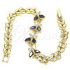 Oro Laminado Fancy Bracelet, Gold Filled Style Butterfly and Leaf Design, with Black and White Cubic Zirconia, Polished, Golden Finish, 03.210.0135.1.08 (07 MM Thickness, 8 Inches Length)