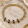 Oro Laminado Fancy Bracelet, Gold Filled Style Butterfly and Leaf Design, with Black and White Cubic Zirconia, Polished, Golden Finish, 03.210.0135.1.08 (07 MM Thickness, 8 Inches Length)