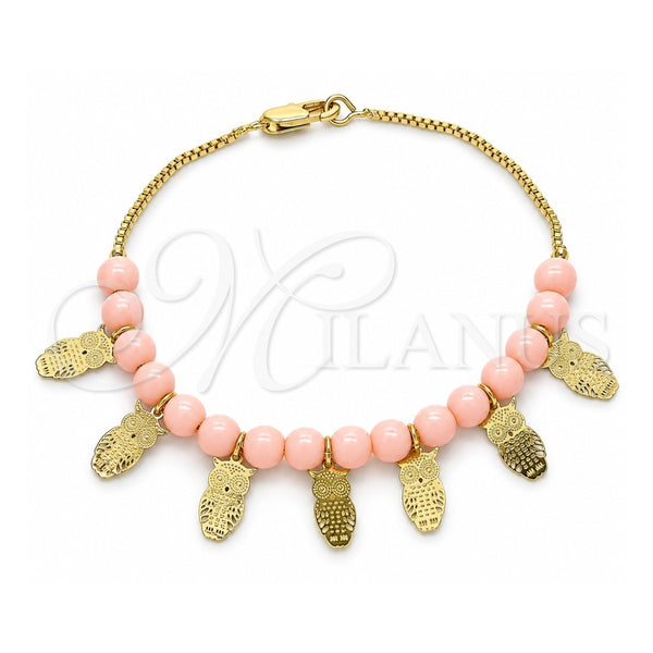 Oro Laminado Fancy Bracelet, Gold Filled Style Owl Design, Polished, Golden Finish, 03.63.2099.07 (01 MM Thickness, 7 Inches Length)