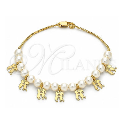 Oro Laminado Charm Bracelet, Gold Filled Style Little Boy and Little Girl Design, Polished, Golden Finish, 03.63.2101.07 (01 MM Thickness, 7 Inches Length)