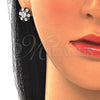 Sterling Silver Earring and Pendant Adult Set, with Garnet and White Cubic Zirconia, Polished, Rhodium Finish, 10.286.0029