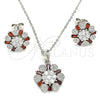 Sterling Silver Earring and Pendant Adult Set, with Garnet and White Cubic Zirconia, Polished, Rhodium Finish, 10.286.0029