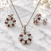 Sterling Silver Earring and Pendant Adult Set, with Garnet and White Cubic Zirconia, Polished, Rhodium Finish, 10.286.0029