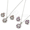 Sterling Silver Earring and Pendant Adult Set, with Garnet and White Cubic Zirconia, Polished, Rhodium Finish, 10.286.0029