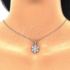 Sterling Silver Earring and Pendant Adult Set, Flower Design, with White Cubic Zirconia, Polished, Rhodium Finish, 10.286.0031