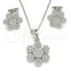 Sterling Silver Earring and Pendant Adult Set, Flower Design, with White Cubic Zirconia, Polished, Rhodium Finish, 10.286.0031