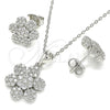 Sterling Silver Earring and Pendant Adult Set, Flower Design, with White Cubic Zirconia, Polished, Rhodium Finish, 10.286.0031