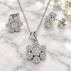 Sterling Silver Earring and Pendant Adult Set, Flower Design, with White Cubic Zirconia, Polished, Rhodium Finish, 10.286.0031