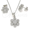 Sterling Silver Earring and Pendant Adult Set, Flower Design, with White Cubic Zirconia, Polished, Rhodium Finish, 10.286.0031